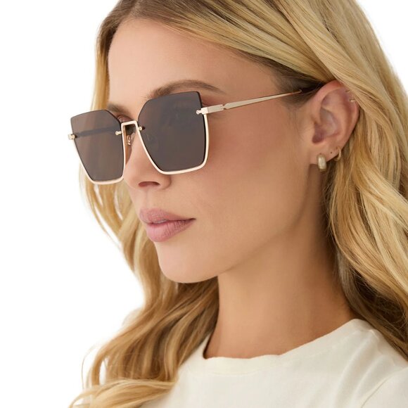 DIFF - Analise Sunglasses in Brushed Gold Frames & Polarized Taupe Mirrored Lens